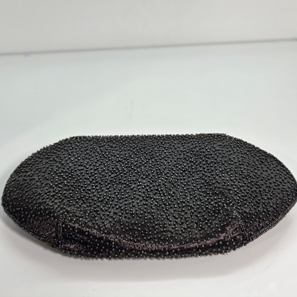 Vintage French Beaded Clutch Taupe Bronze Art Deco Evening Bag Micro Bead Floral - Picture 4 of 15